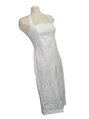 Lulus Adjustable Cross Back Strap MIdi Bodycon Pencil Dress Sz Large Womens Whit